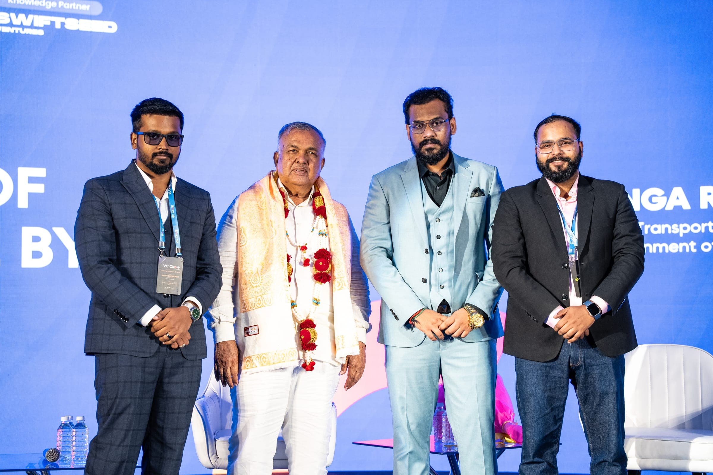 Shri Ramalinga Reddy with the VC Circle hosts on stage